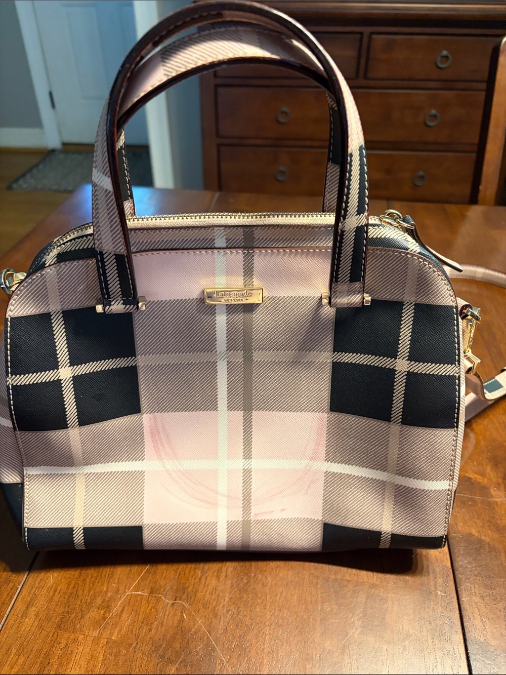 kate spade Pink and Black Plaid Dome Satchel
